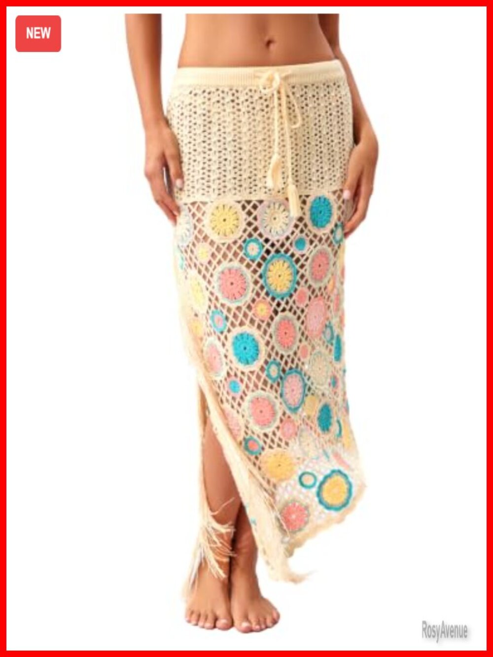 Crochet Beach Cover Up Maxi Skirt Cotton Acrylic Boho Fringe Swim Coverup